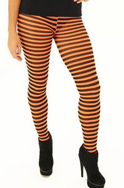 Orange Black Striped Womens Adult Witch Costume Tights 