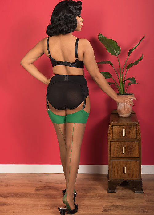What Katie Did Retro Back Seamed Stockings Tan Green